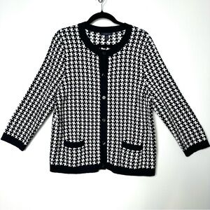 Land’s End Preppy Old Money Houndstooth Cardigan Cotton Blend Heritage Feminine